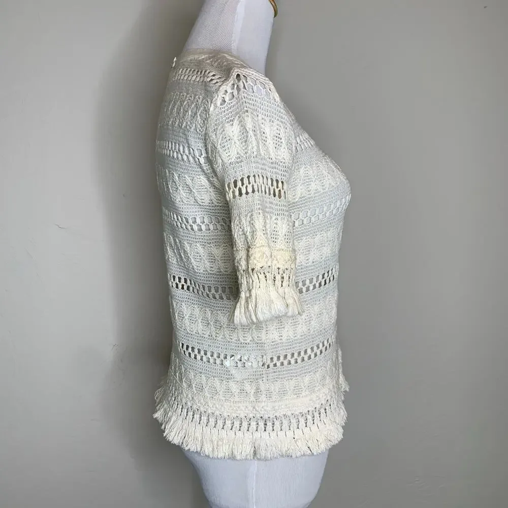 H&M Ivory Lace Blouse Popover Sz 4 100% cotton Boho